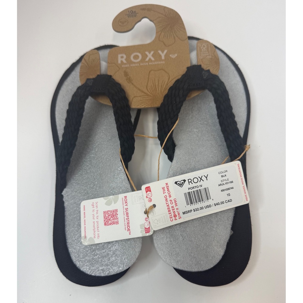 Roxy Women's Porto IV Slip On Beach Sandals Black Size 10 NWT